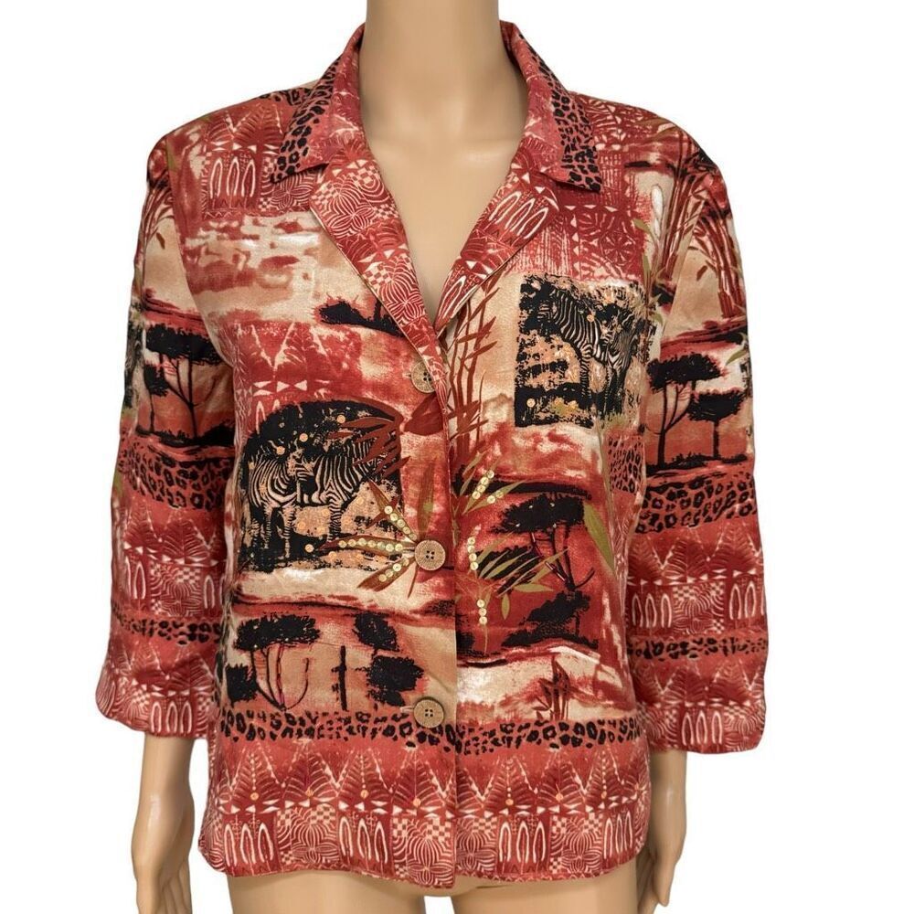 Nancy Bolen City Girl vintage 100% silk Jacket African safari print size S
